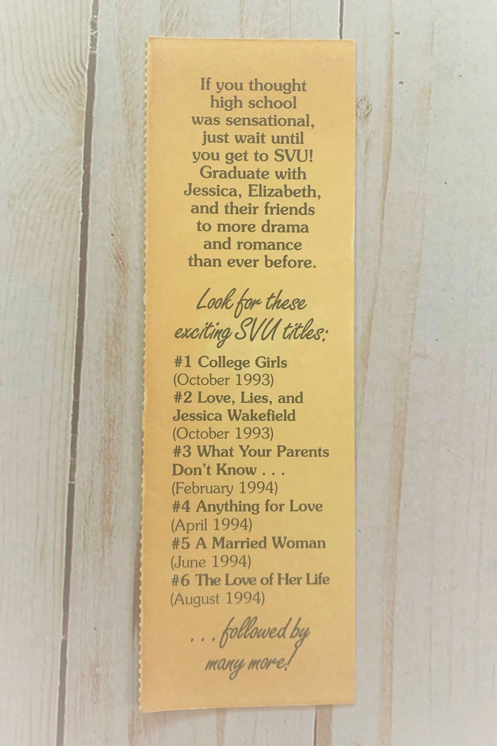 SVU 90's Bookmark - Authentic, Rare, Sweet Valley University