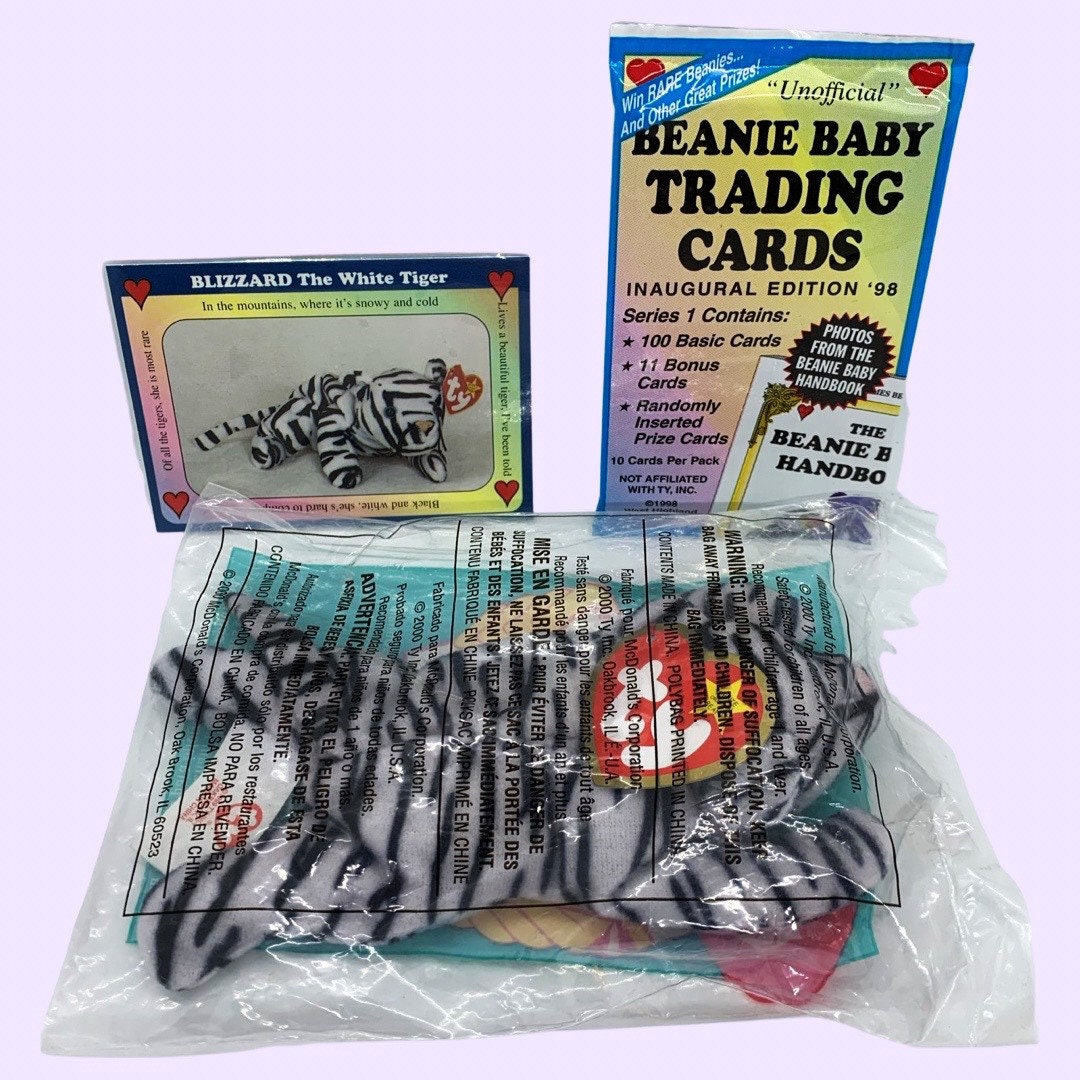 Ty Blizzard the White Tiger Beanie Baby 2000 with Trading Card & Sealed Pack