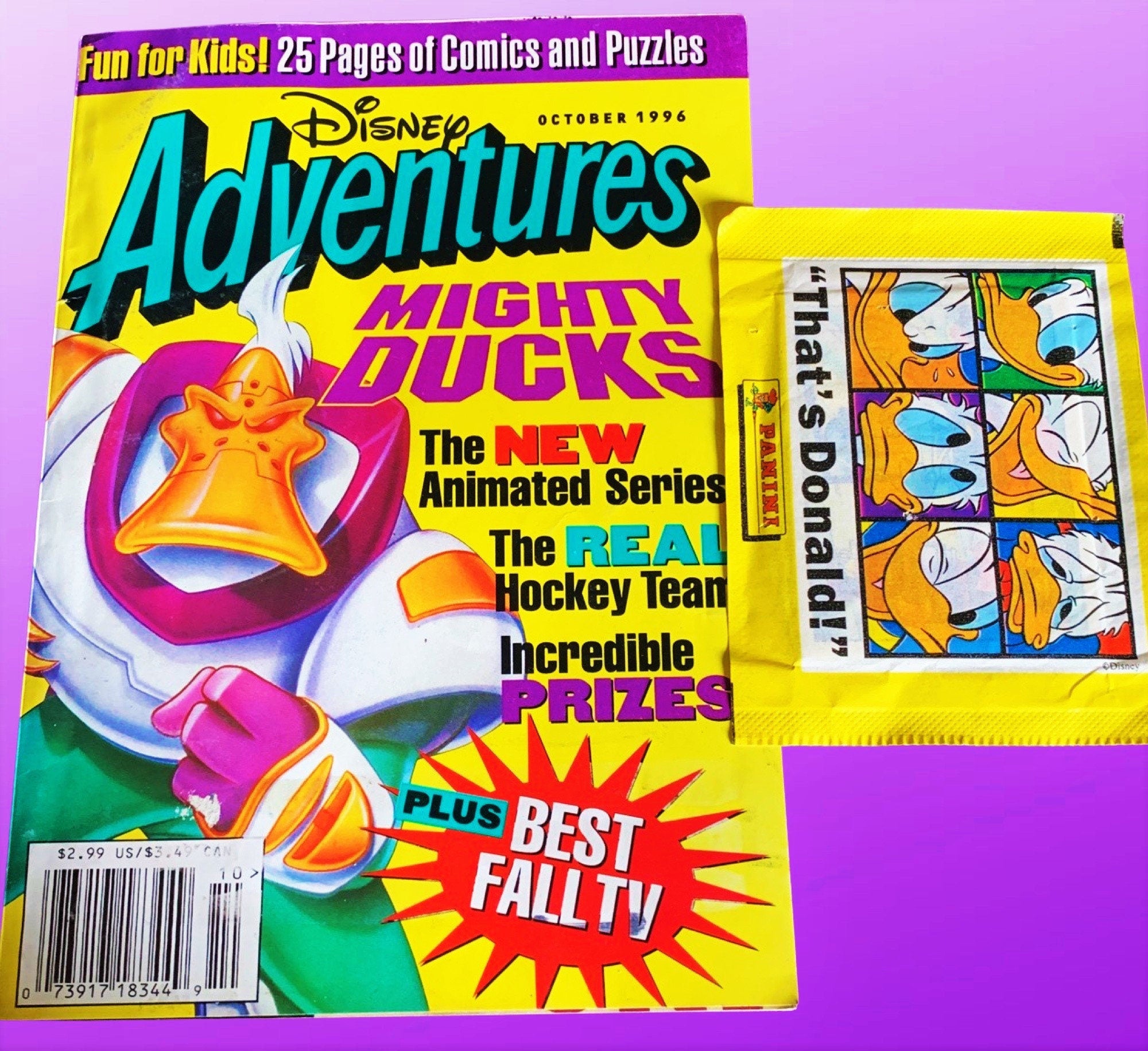 October 1996, Disney adventure magazine, 90s nostalgia, Vintage, Birthday Gifts, Trading Card Pack, Mighty Ducks