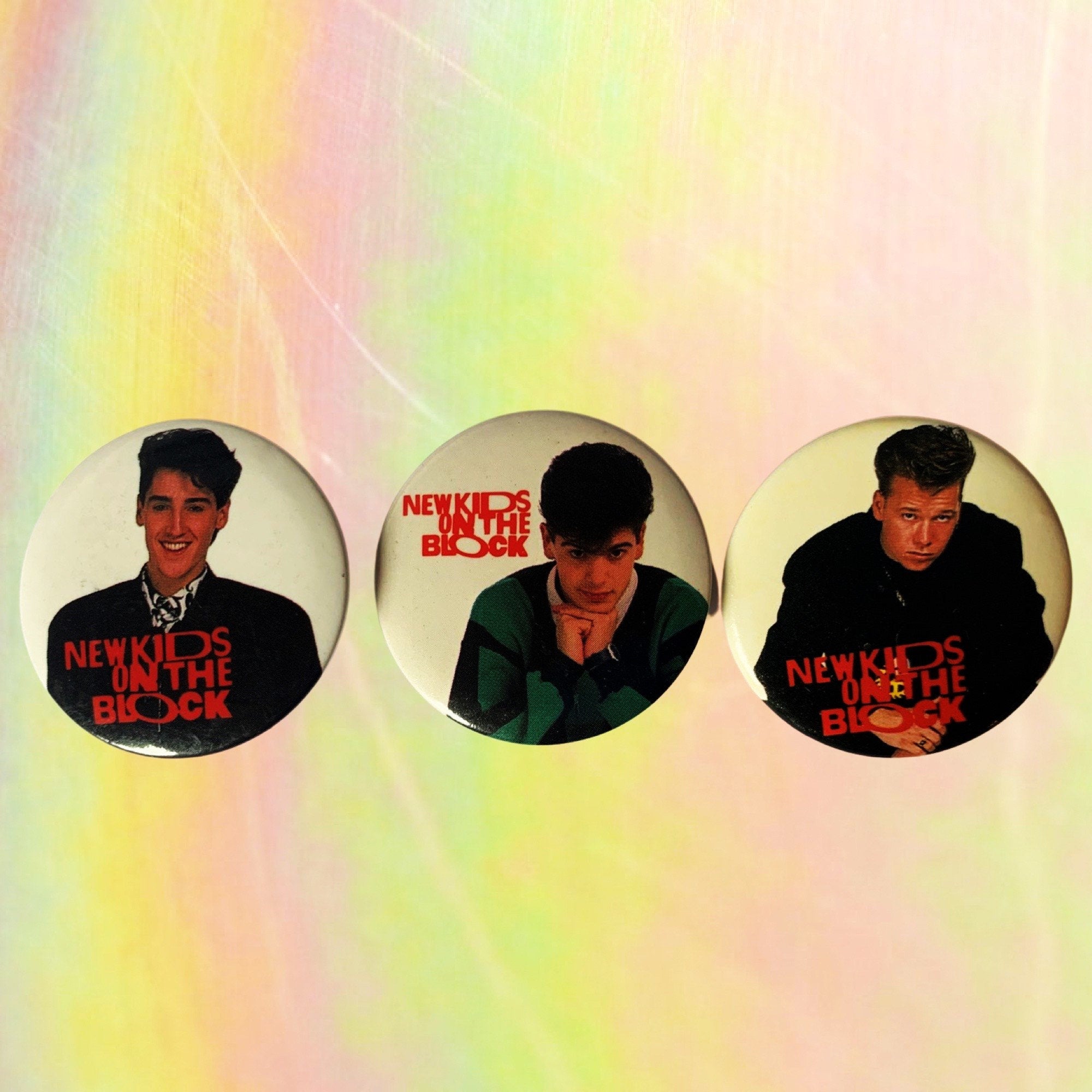 New Kids on the Block (Three Pack) 1.5 Inch Pin-back Buttons, NKOTB Fan Gift, NKOTB Buttons, New Old Stock Vintage Pins 1989