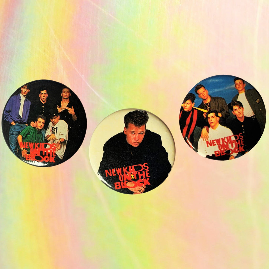 New Kids on the Block (Three Pack) 1.5 Inch Pin-back Buttons, NKOTB Fan Gift, NKOTB Buttons, New Old Stock Vintage Pins 1989