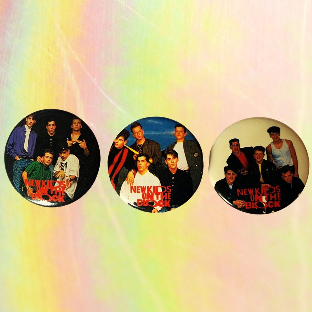 New Kids on the Block (Three Pack) 1.5 Inch Pin-back Buttons, NKOTB Fan Gift, NKOTB Buttons, New Old Stock Vintage Pins 1989