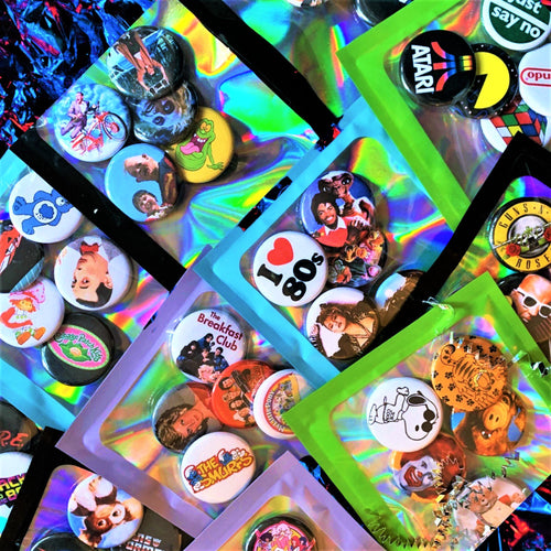 80s Party Pinback Buttons, Mystery Scoop Set