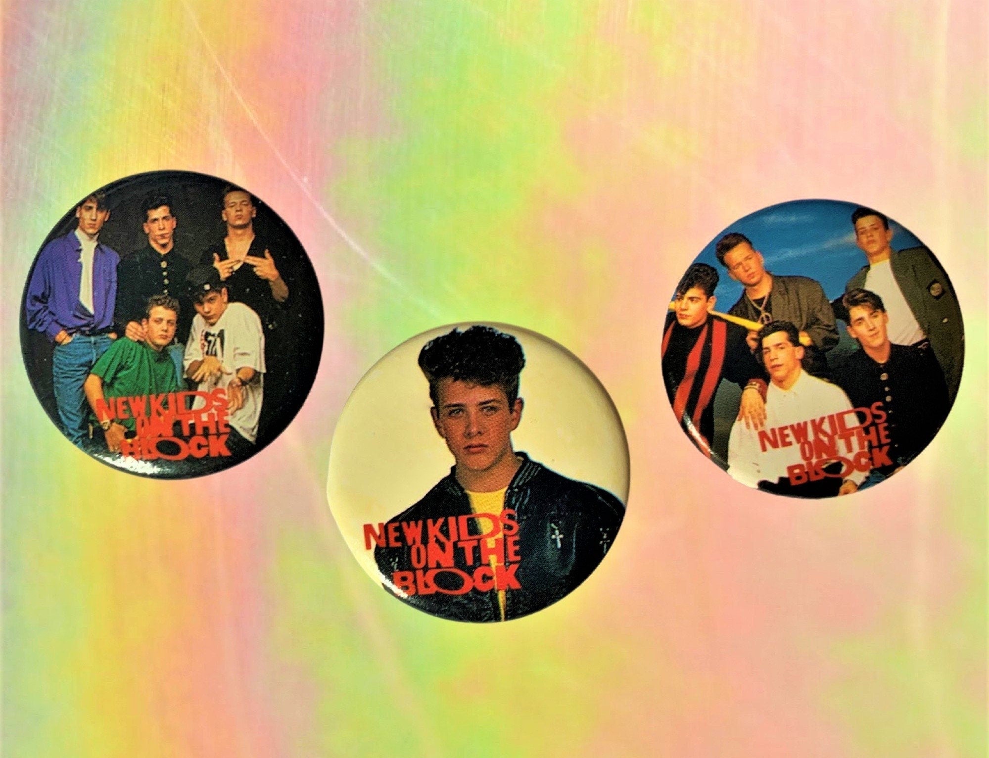 NKOTB (Three Pack Gift Set) 1.5 Inch Pin-back Buttons, NKOTB Fan Gift, NKOTB Buttons, New Old Stock Vintage Pins 1989 New Kids on the Block