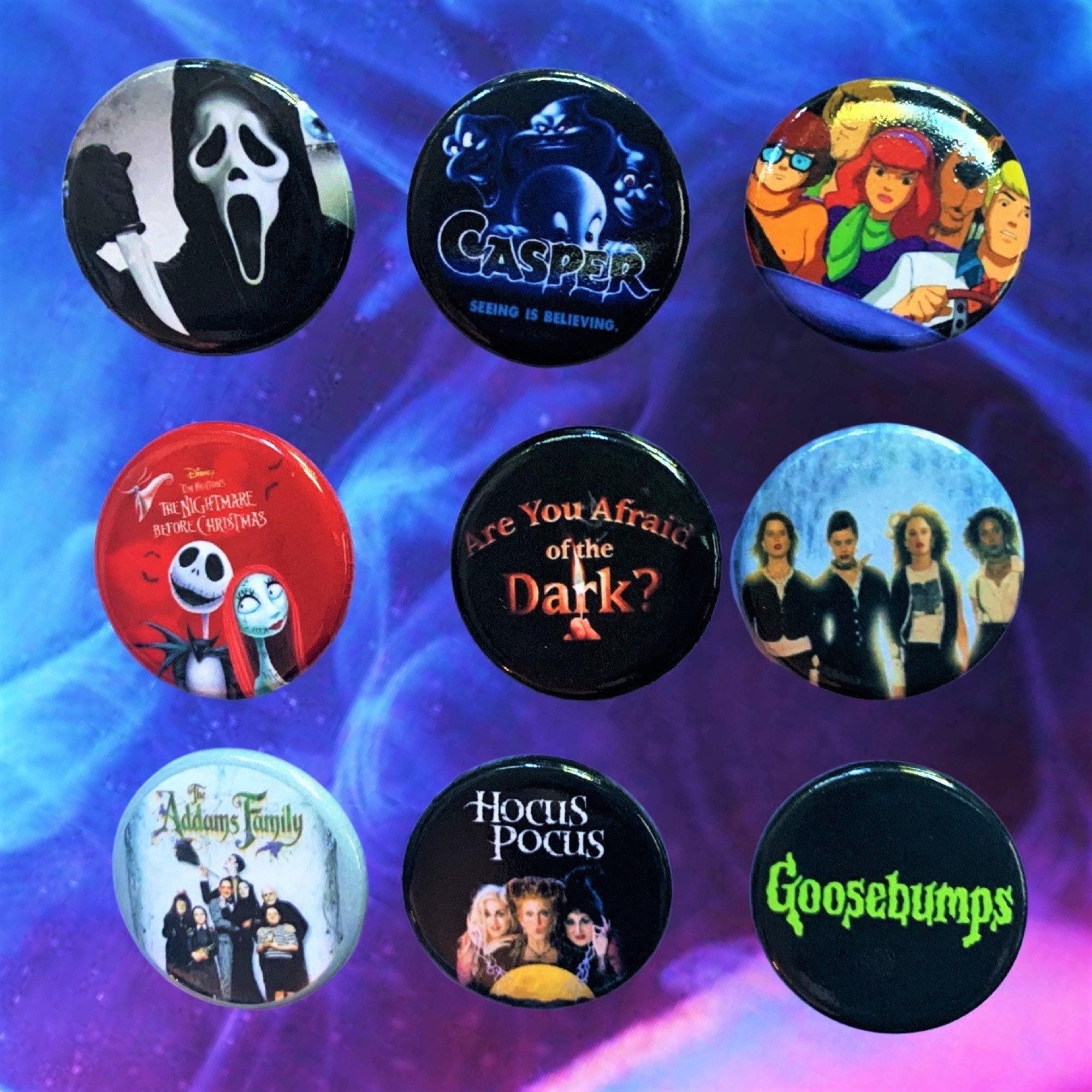 Spooky 90's Themed Buttons, Halloween buttons, 90s Kids