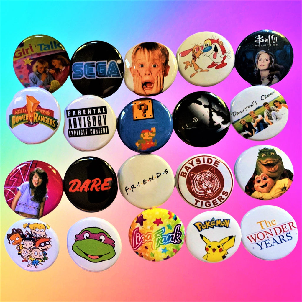 Mystery Scoop of 90's themed Buttons, Party Favors