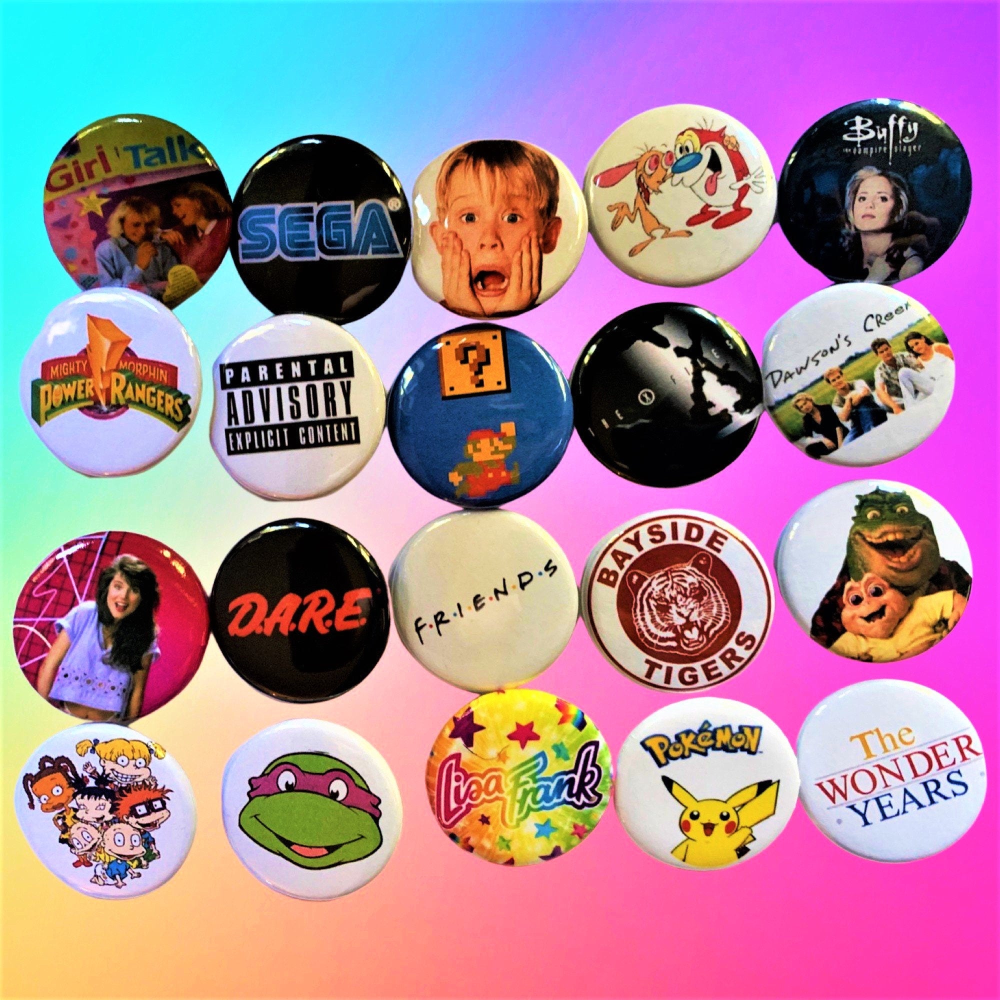 Mystery Scoop of 90's themed Buttons, Party Favors