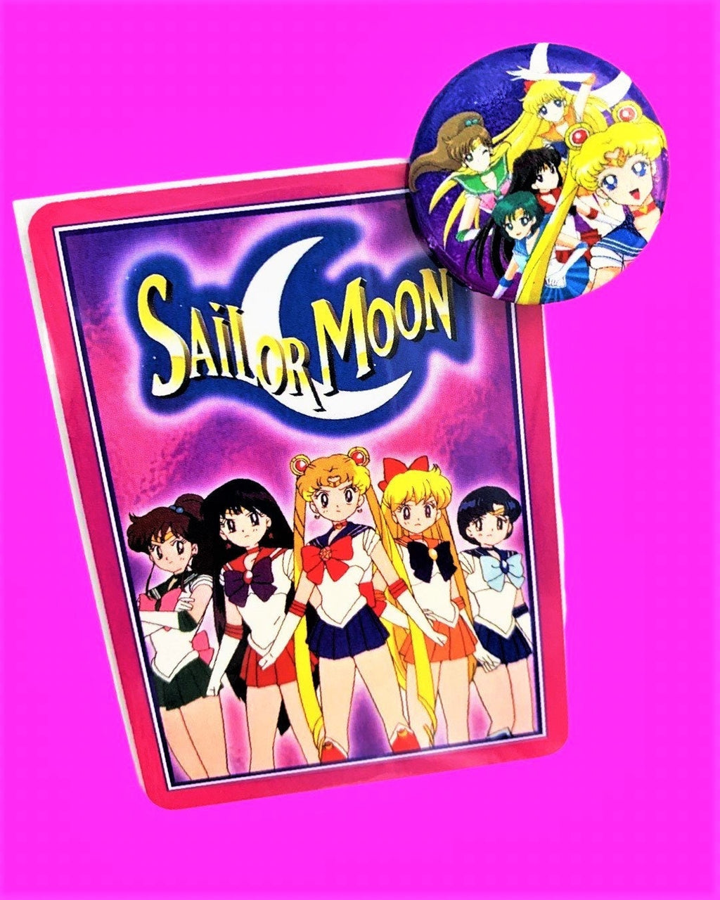 Sailor Moon Button & One Mystery Trading Card