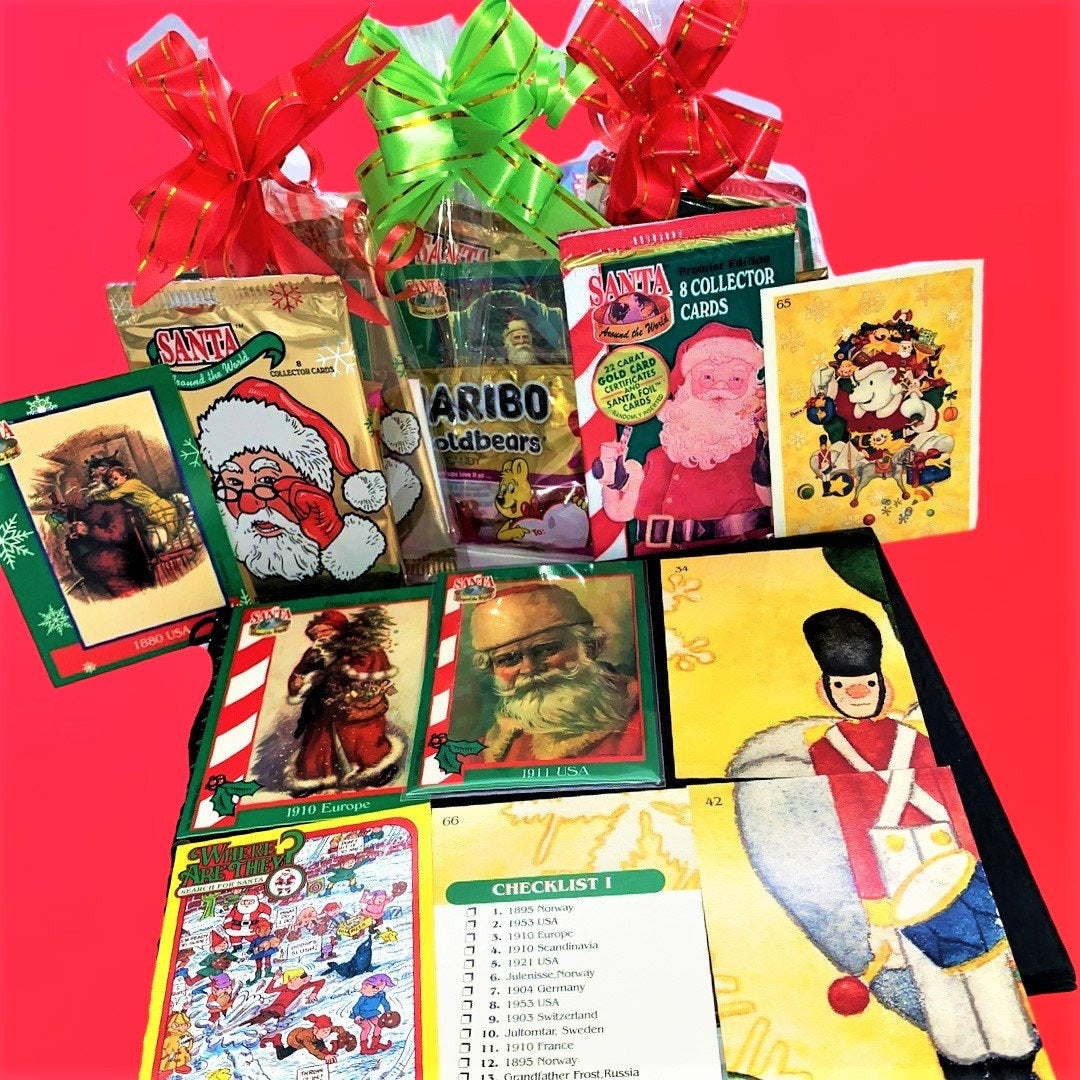 Santa Around the World Trading Cards (1 Pack of 8 Cards), Stocking Stuffers, Family Traditions, Vintage Cards, Santa All Around the World