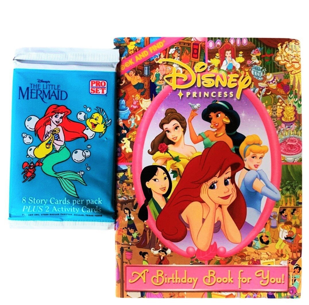 Birthday Card Disney Princess 12 Pages with Little Mermaid Trading Card Pack (1991)