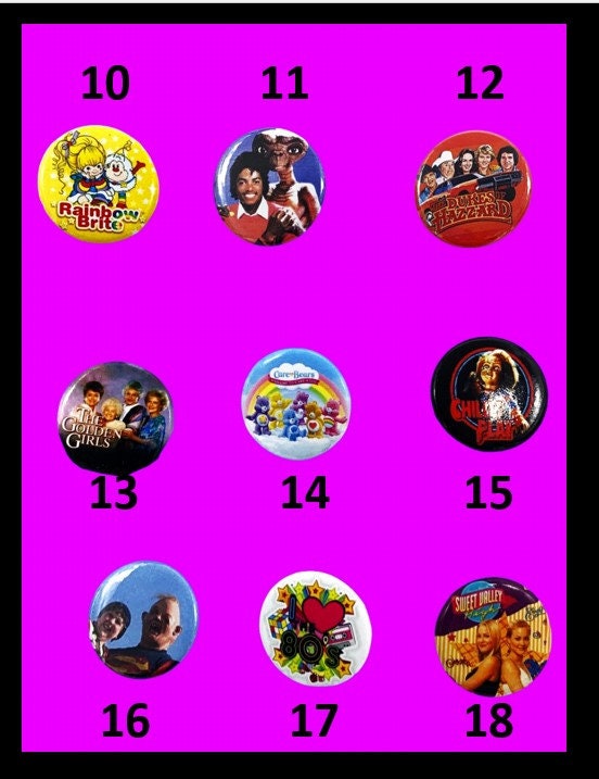 80s Party Pinback Buttons, Mystery Scoop Set