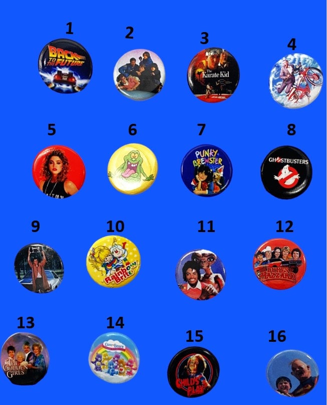 80s Party Pinback Buttons, Mystery Scoop Set