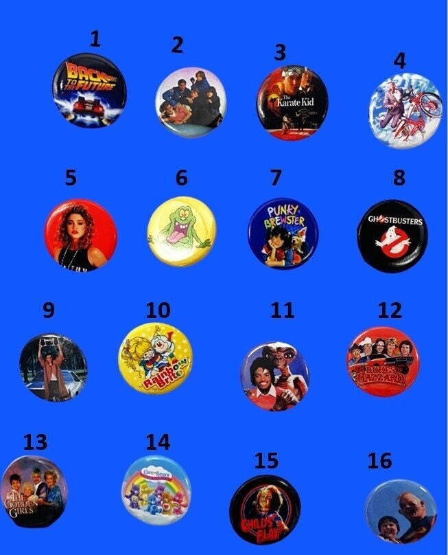 80's Buttons - Pick Your Favorites (1.25 inch) Party Favors, 80s Shows