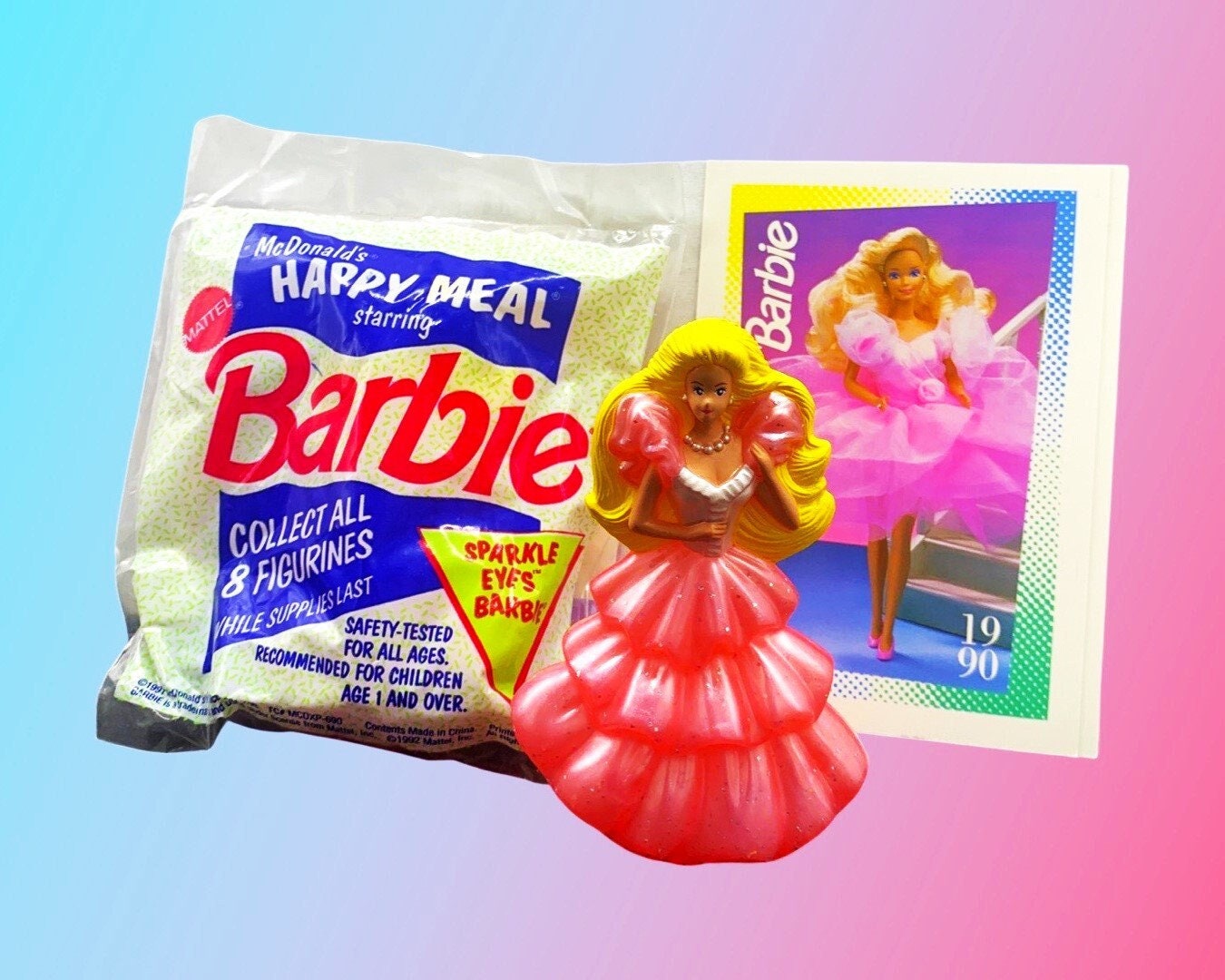 Sparkle Eyes Barbie with 1990 Barbie Fashion Card, (Cake Topper, Birthday Gift)