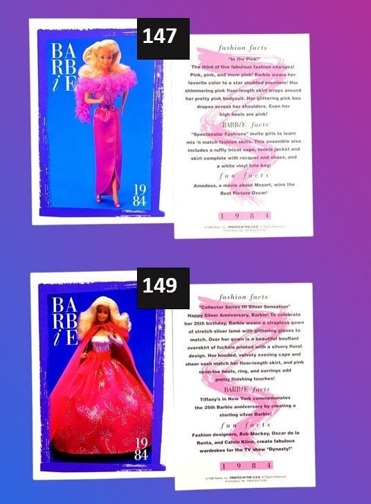 Barbie 1984 Fashion Cards (1990/91) 4 by 5 inch