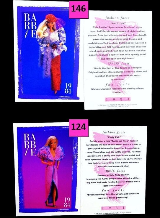 Barbie 1984 Fashion Cards (1990/91) 4 by 5 inch