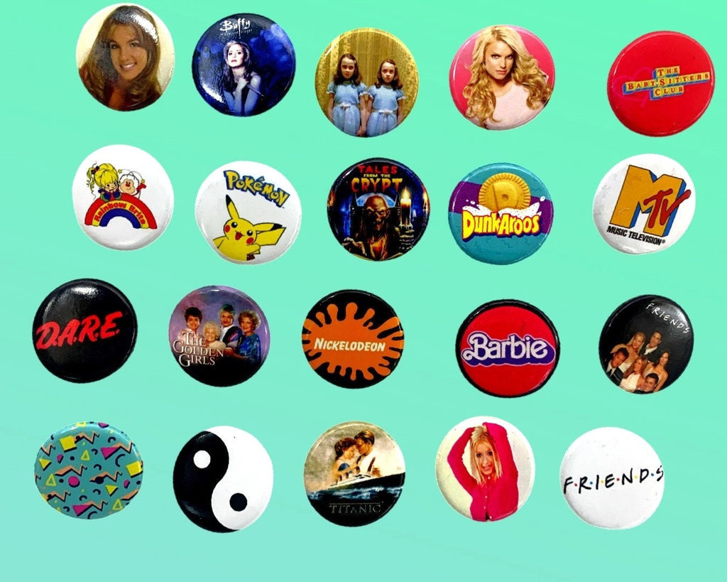 90s style Pinback buttons (Choose Your Faves) 90s pins, 90s party, Pinback Buttons