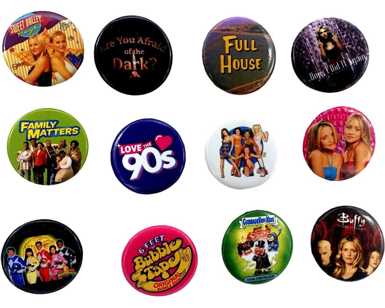 90s style Pinback buttons (Choose Your Faves) 90s pins, 90s party, Pinback Buttons