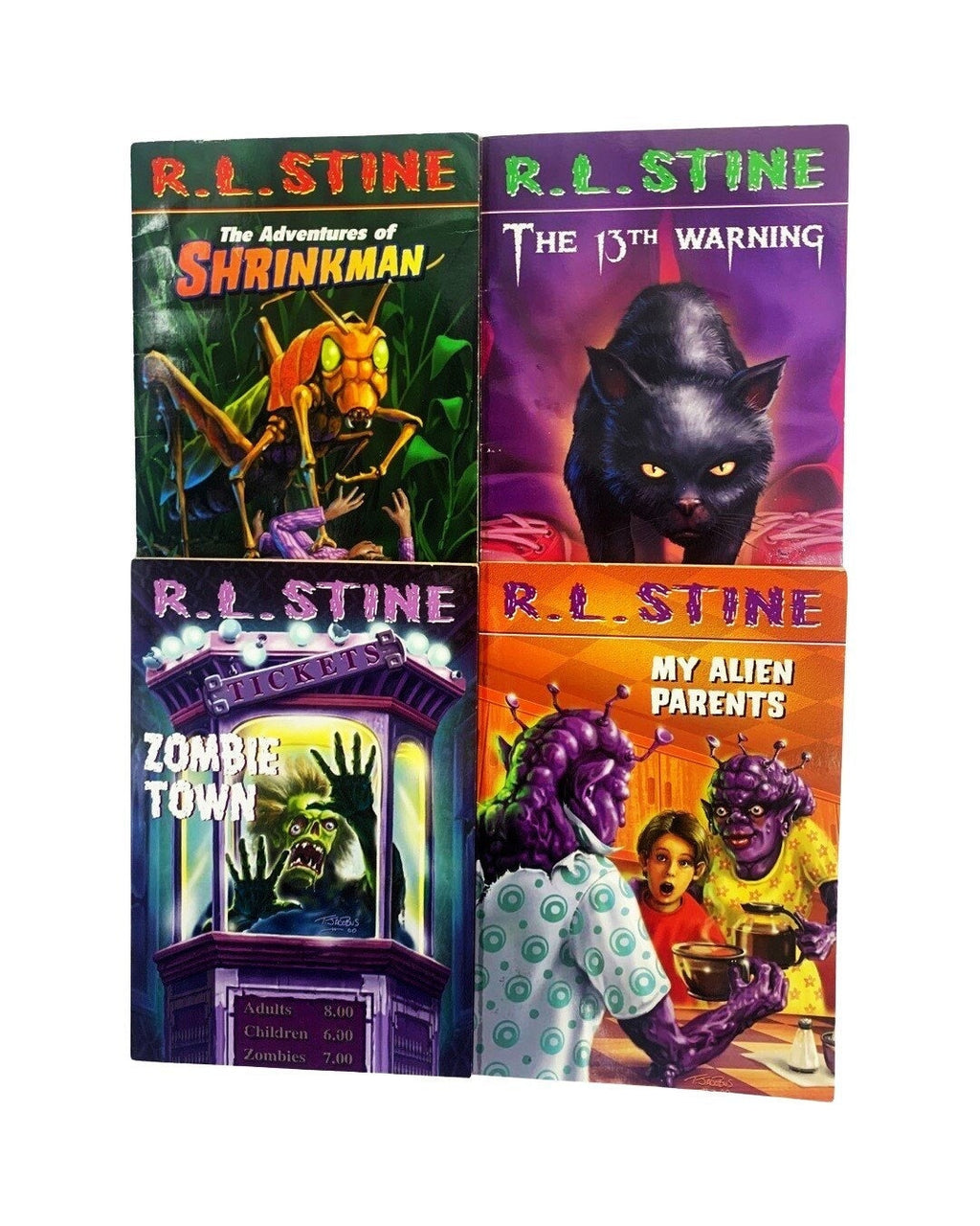 RL Stine Books, Choose your Scare, My Alien Parents, Shrinkman, 13th Warning, Zombie Town