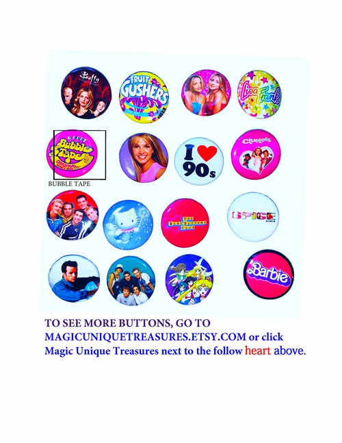 90s style Pinback buttons (Choose Your Faves) 90s pins, 90s party, Pinback Buttons
