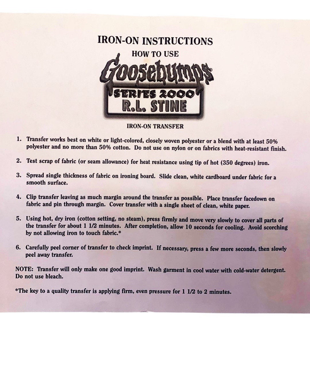 Goosebumps Cat Iron-On, 1998 Insert, Rare