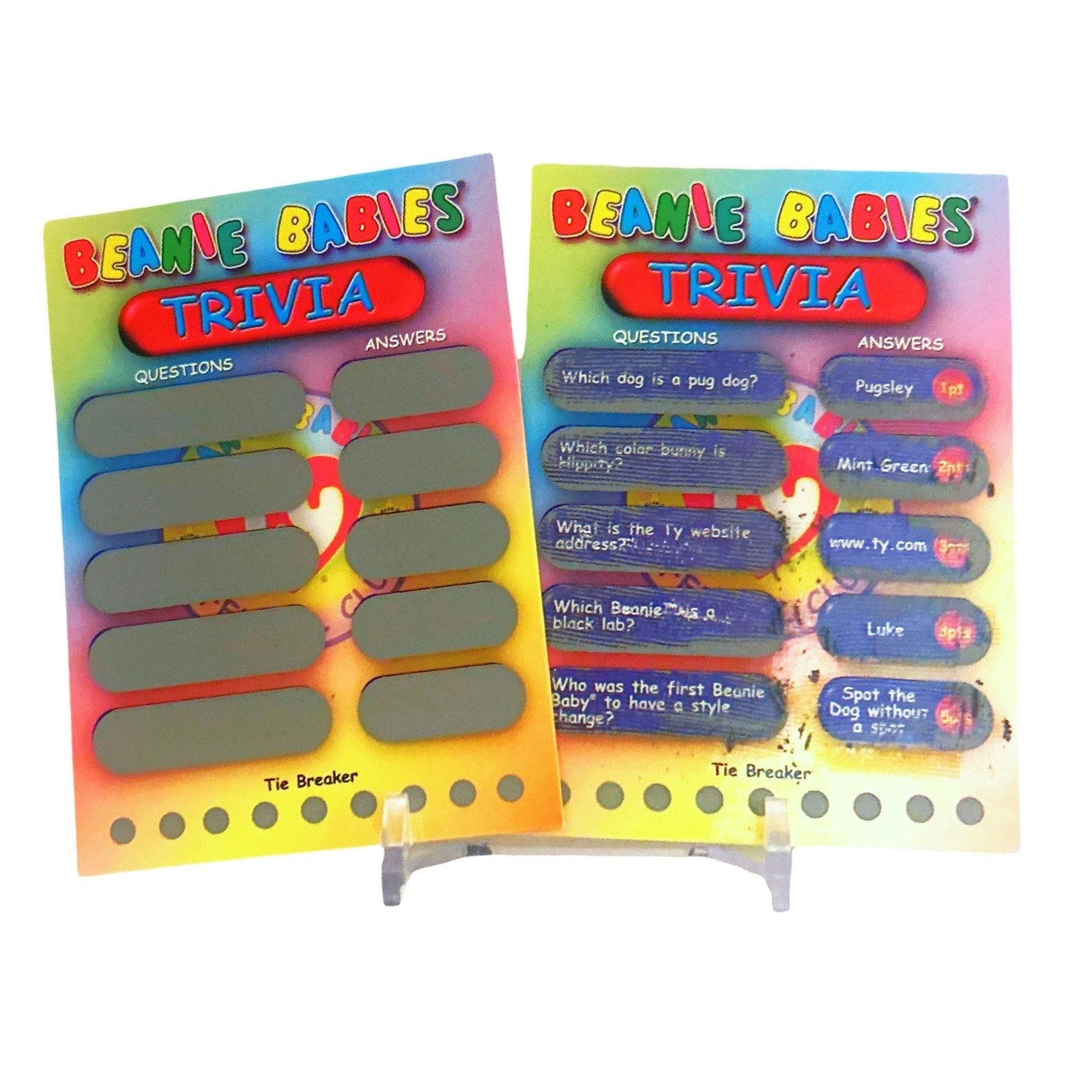 Beanie Babies Single Trivia Cards, Party Favors, 90s Nostalgia, Scratchers, Party Games