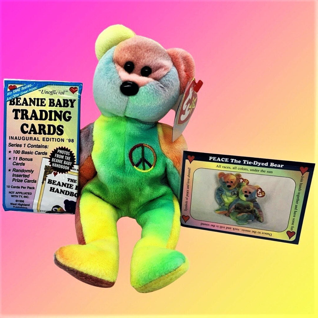 Peace Bear Ty Beanie Baby 1996 with Trading Card & Sealed Pack