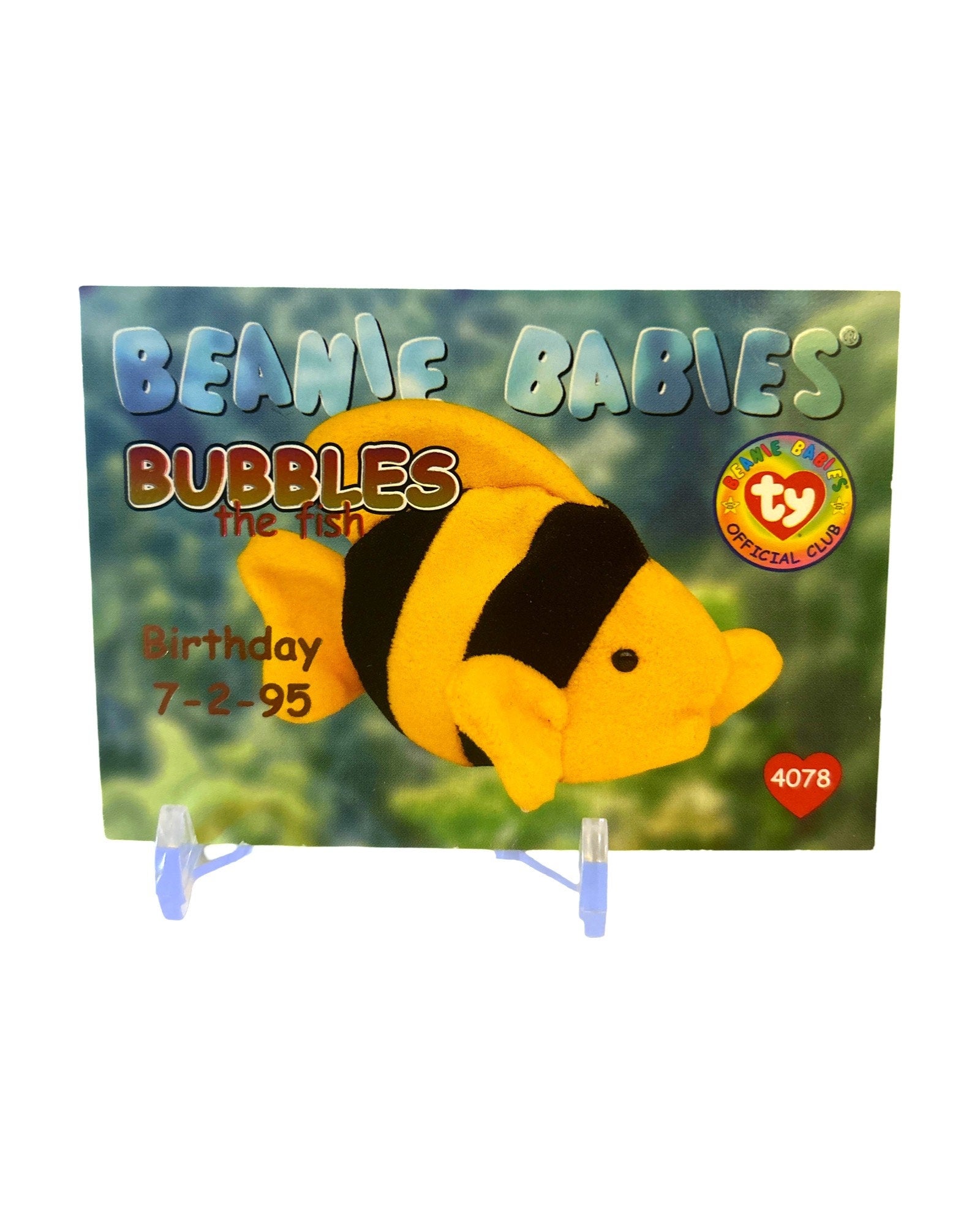 Bubbles the Fish 1998 Beanie Baby Card, Stocking Stuffers, 90s gifts, Birthdate 7-2-95