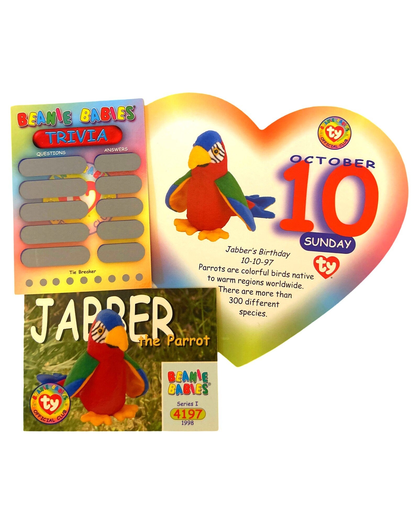 Beanie of the Day (October 10th) Jabber the Parrot, Beanie Baby Birthday Telegram Treat, Stocking Stuffers, 90s gifts