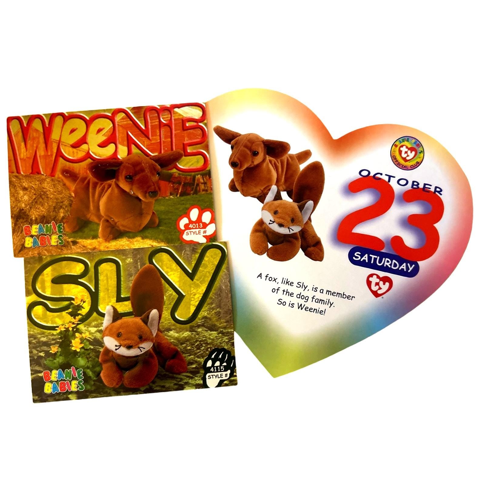 Beanie of the Day (October 23rd) Sly Fox, Weenie Dachshund, Beanie Baby Birthday Telegram Treat, Stocking Stuffers, 90s gifts