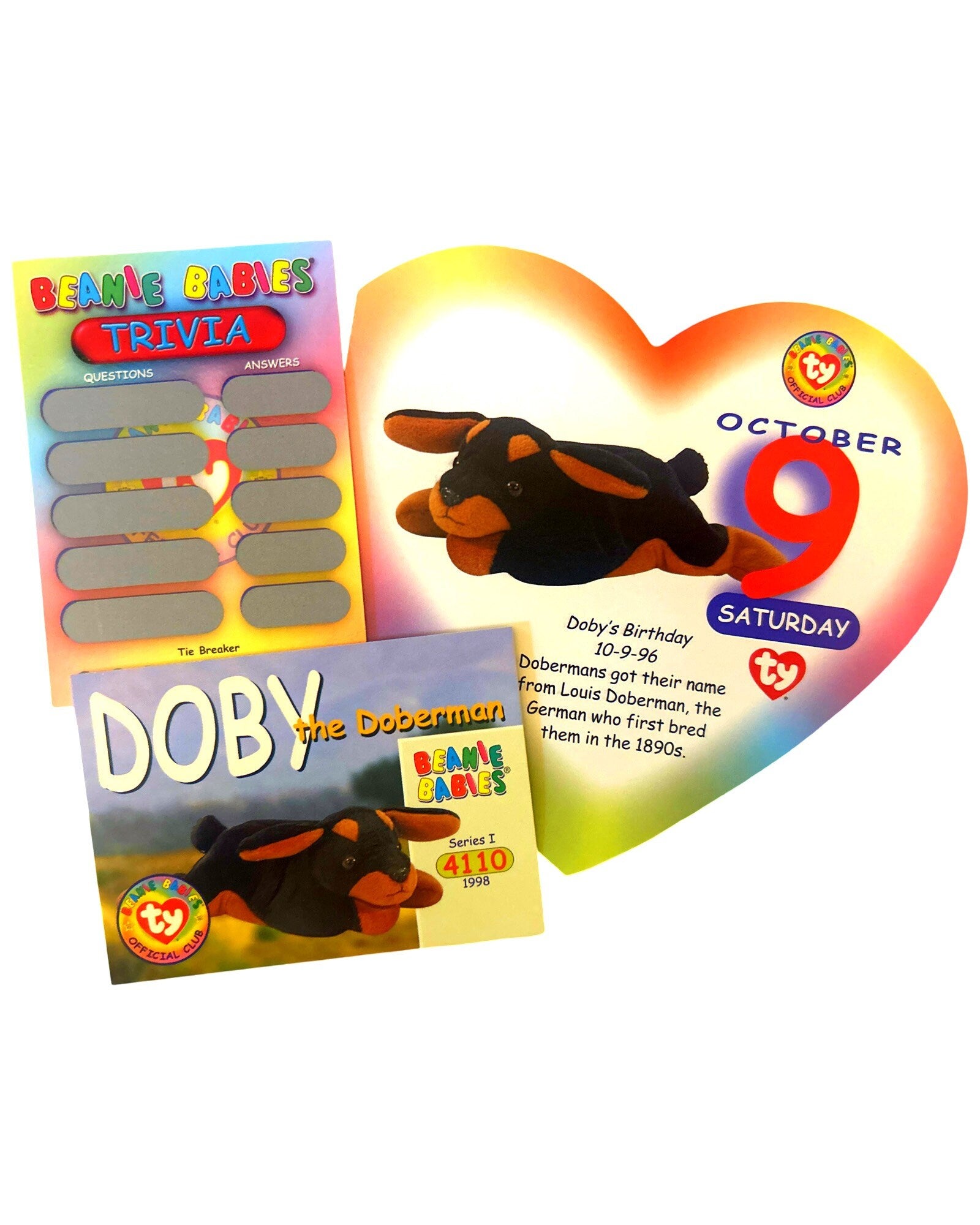 Beanie of the Day (October 9th) Doby the Doberman, Beanie Baby Birthday Telegram Treat, Stocking Stuffers, 90s gifts