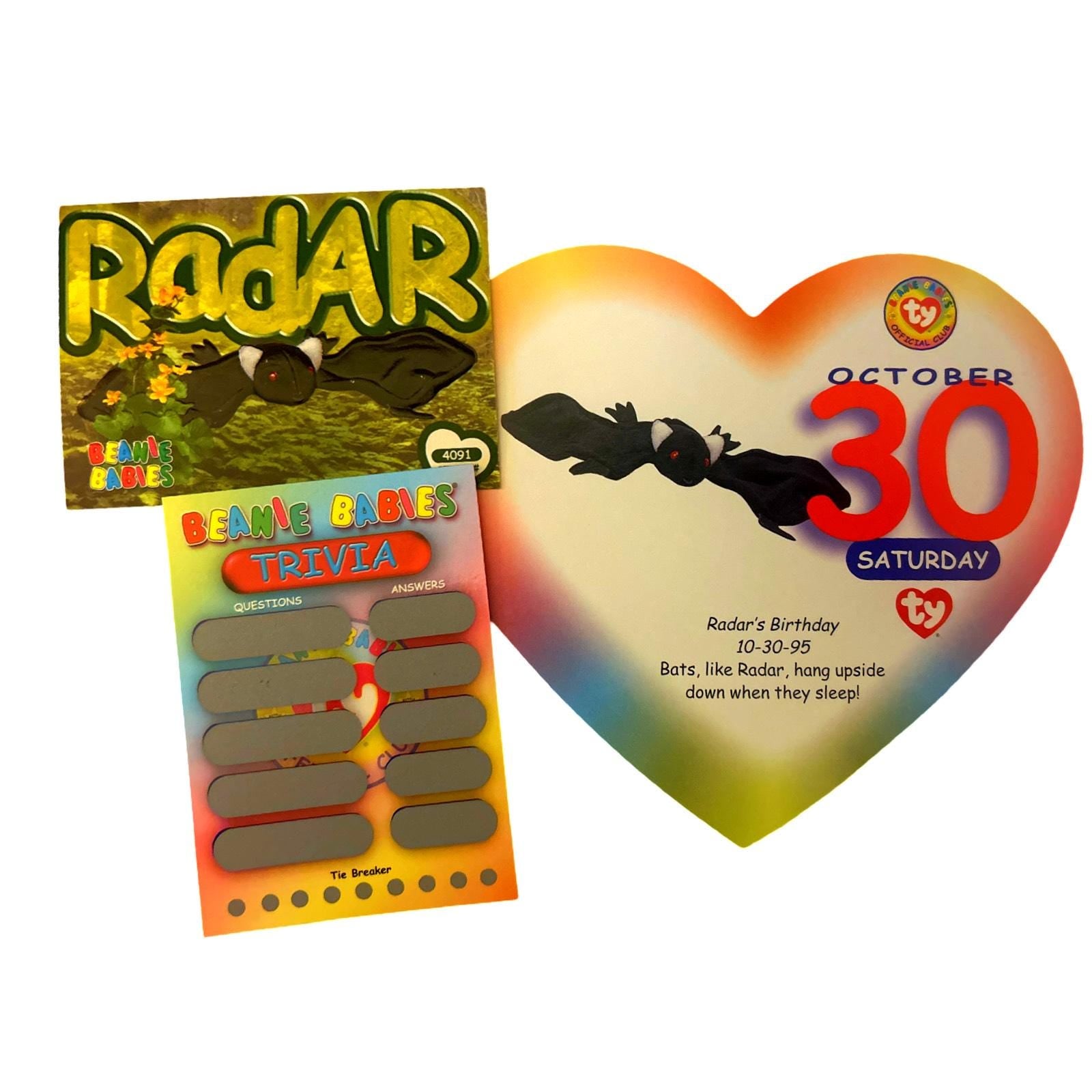Beanie of the Day (October 30th) Radar the Bat, Beanie Baby Birthday Telegram Treat, Stocking Stuffers, 90s gifts