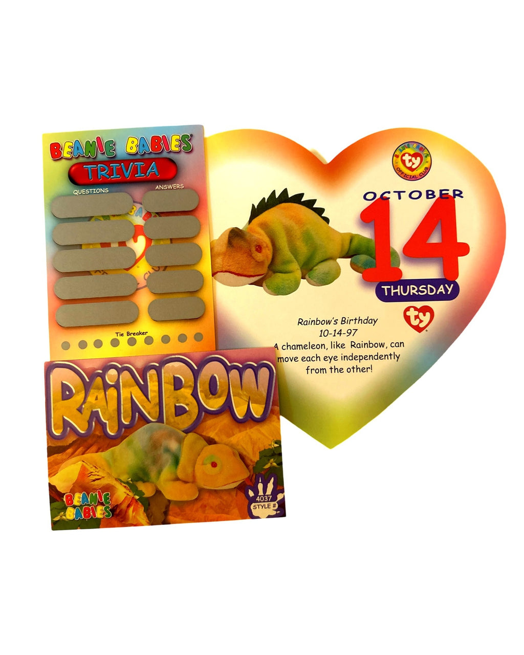 Beanie of the Day (October 14th) Rainbow the Ty-Dye Chameleon, Beanie Baby Birthday Telegram Treat, Stocking Stuffers, 90s gifts