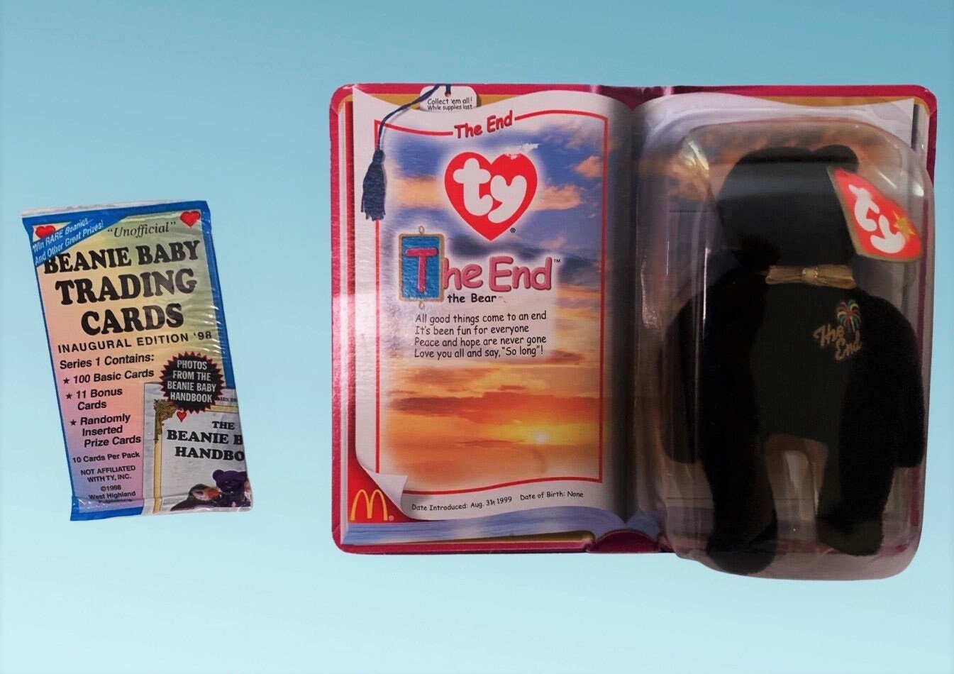 The End 1999 Y2K Millenium Bear Retired Beanie Baby (2000) with Sealed Pack Trading Cards