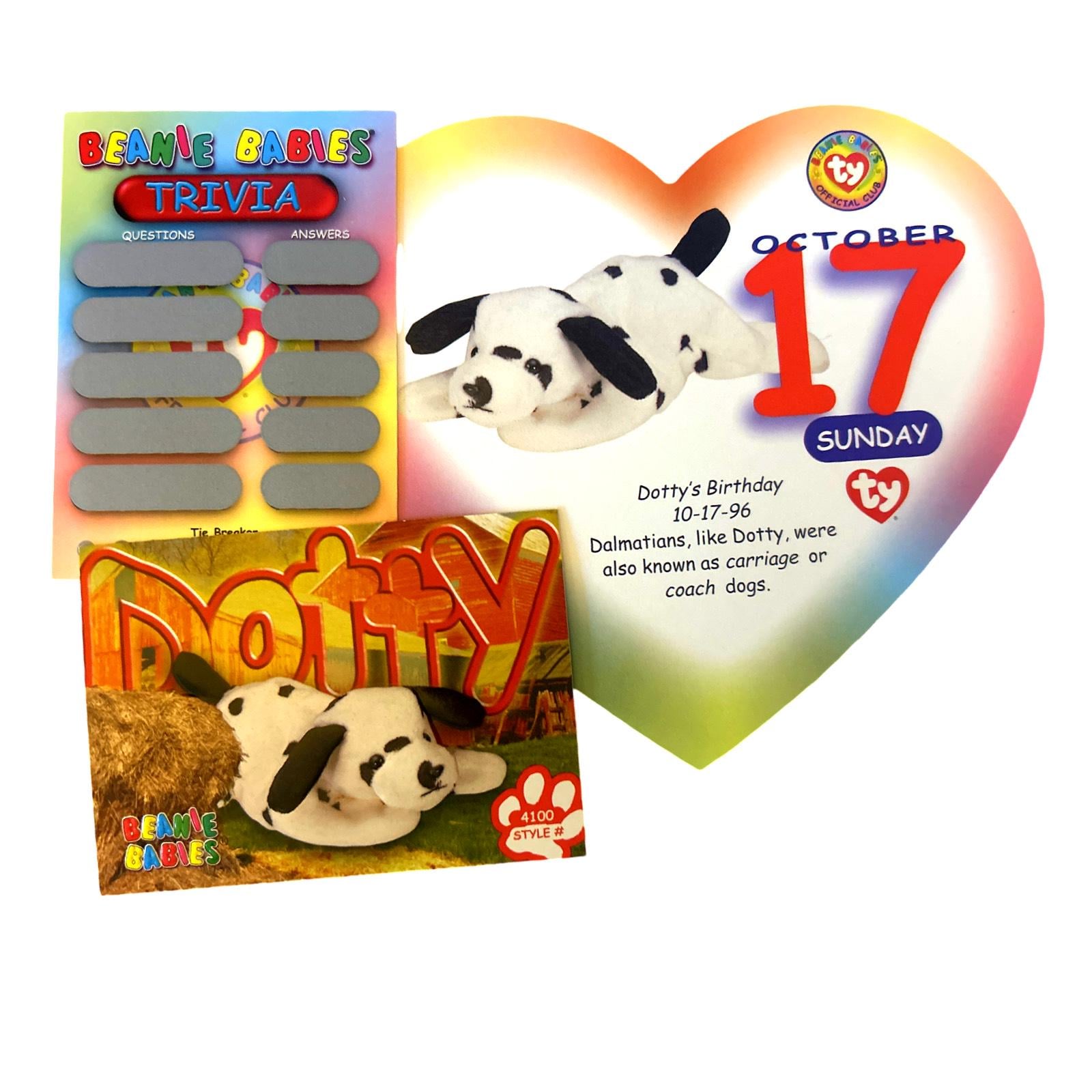 Beanie of the Day (October 17th) Dotty the Dalmatian, Beanie Baby Birthday Telegram Treat, Stocking Stuffers, 90s gifts
