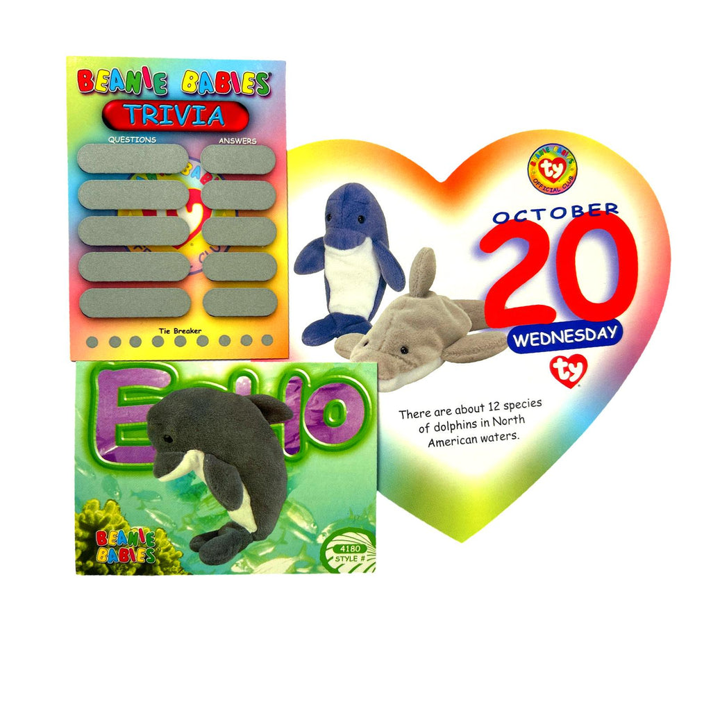 Beanie of the Day (October 20th) Echo the Dolphin, Beanie Baby Birthday Telegram Treat, Stocking Stuffers, 90s gifts
