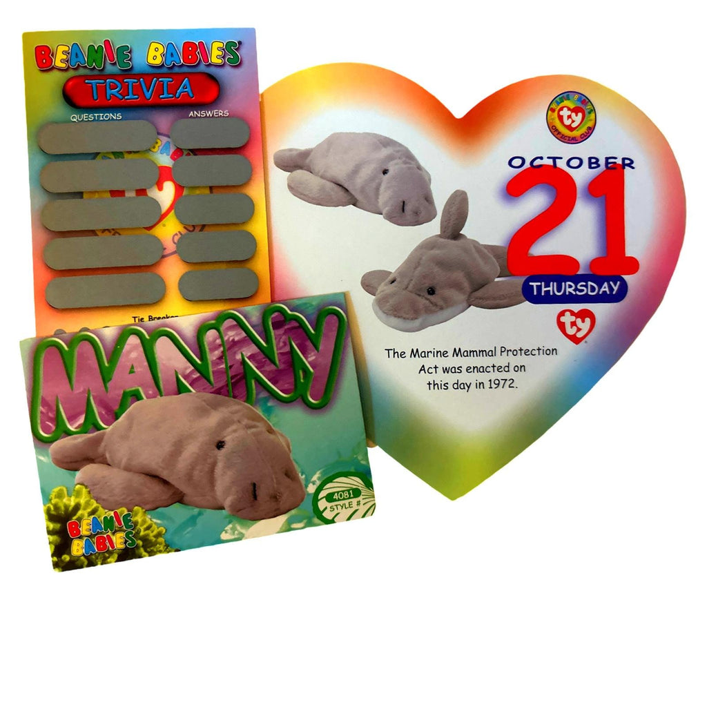 Beanie of the Day (October 21st) Manny the Manatee, Beanie Baby Birthday Telegram Treat, Stocking Stuffers, 90s gifts