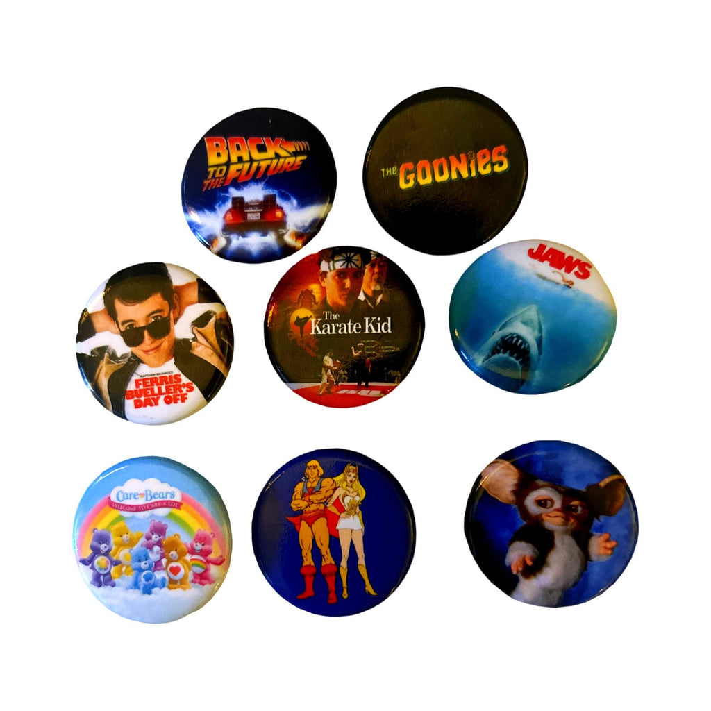 80s style (8 pack) pinback buttons, 80s pins, 80s Party, 80s Buttons