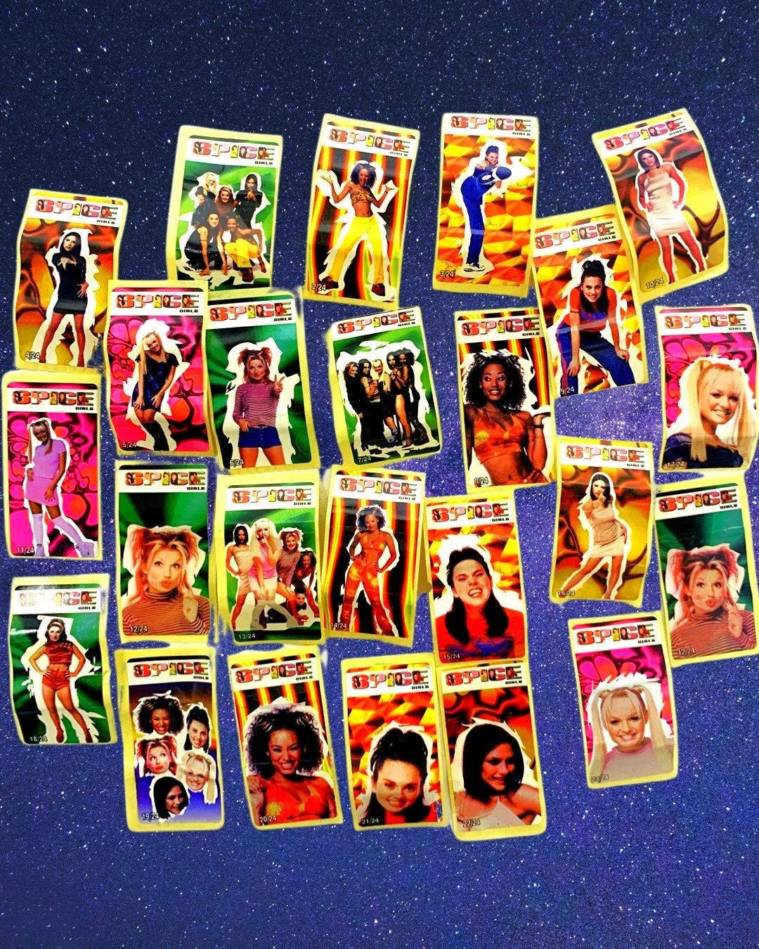Choose a Spice Girls Sticker From 1997 collection, Ginger Spice, Baby Spice, Sporty Spice, Posh Spice, Scary Spice. NO GUM