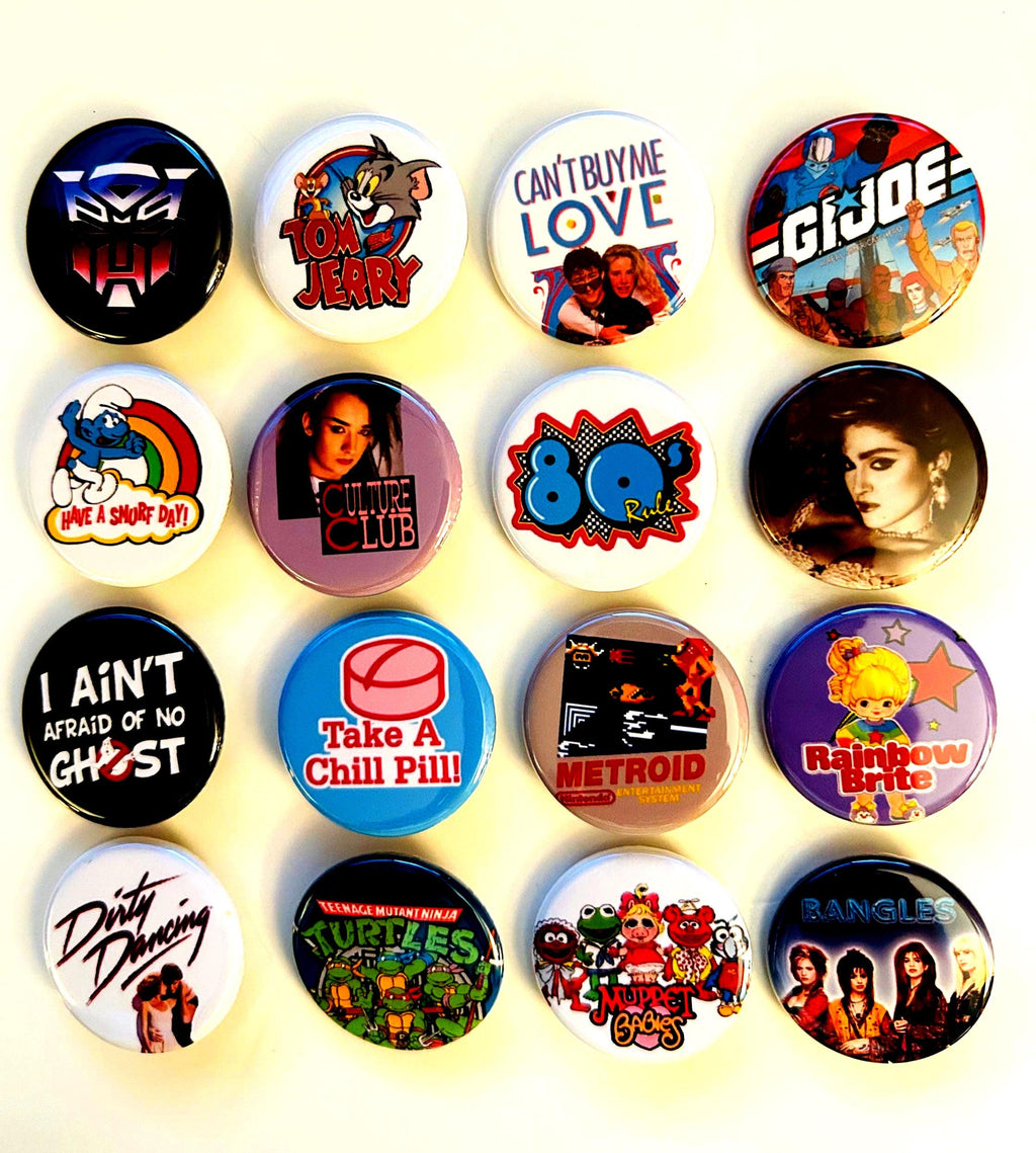 80s style Pinback buttons, Choose, 80s Party Favors