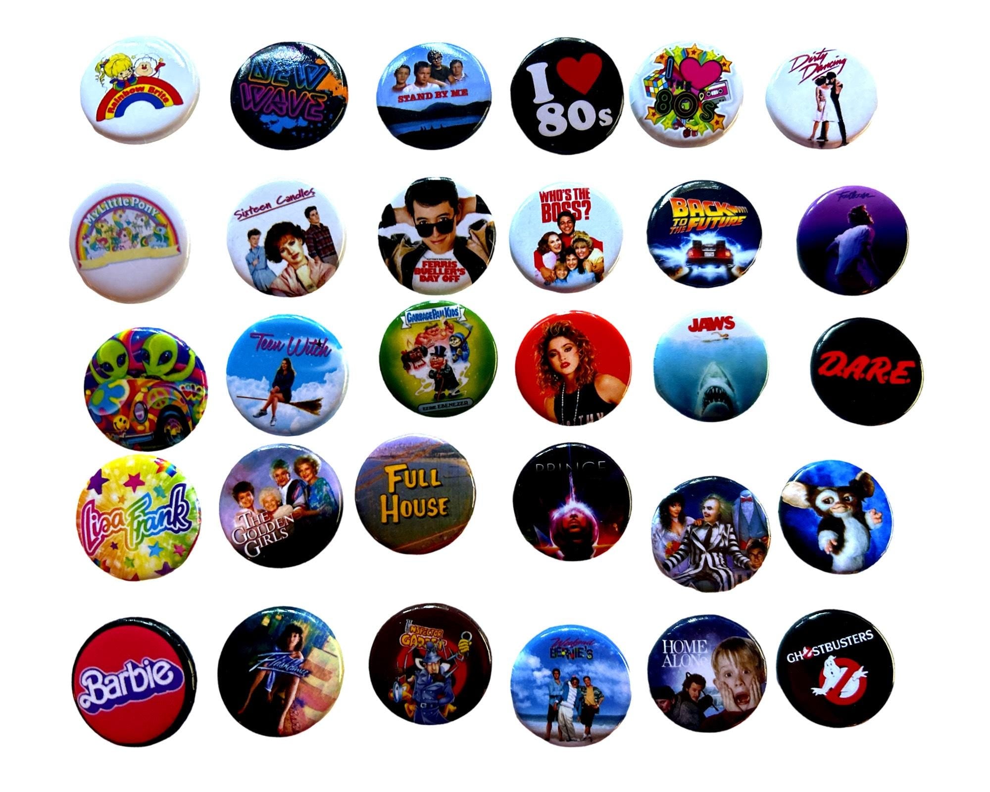 80's Buttons - Pick Your Favorites (1.25 inch) Party Favors