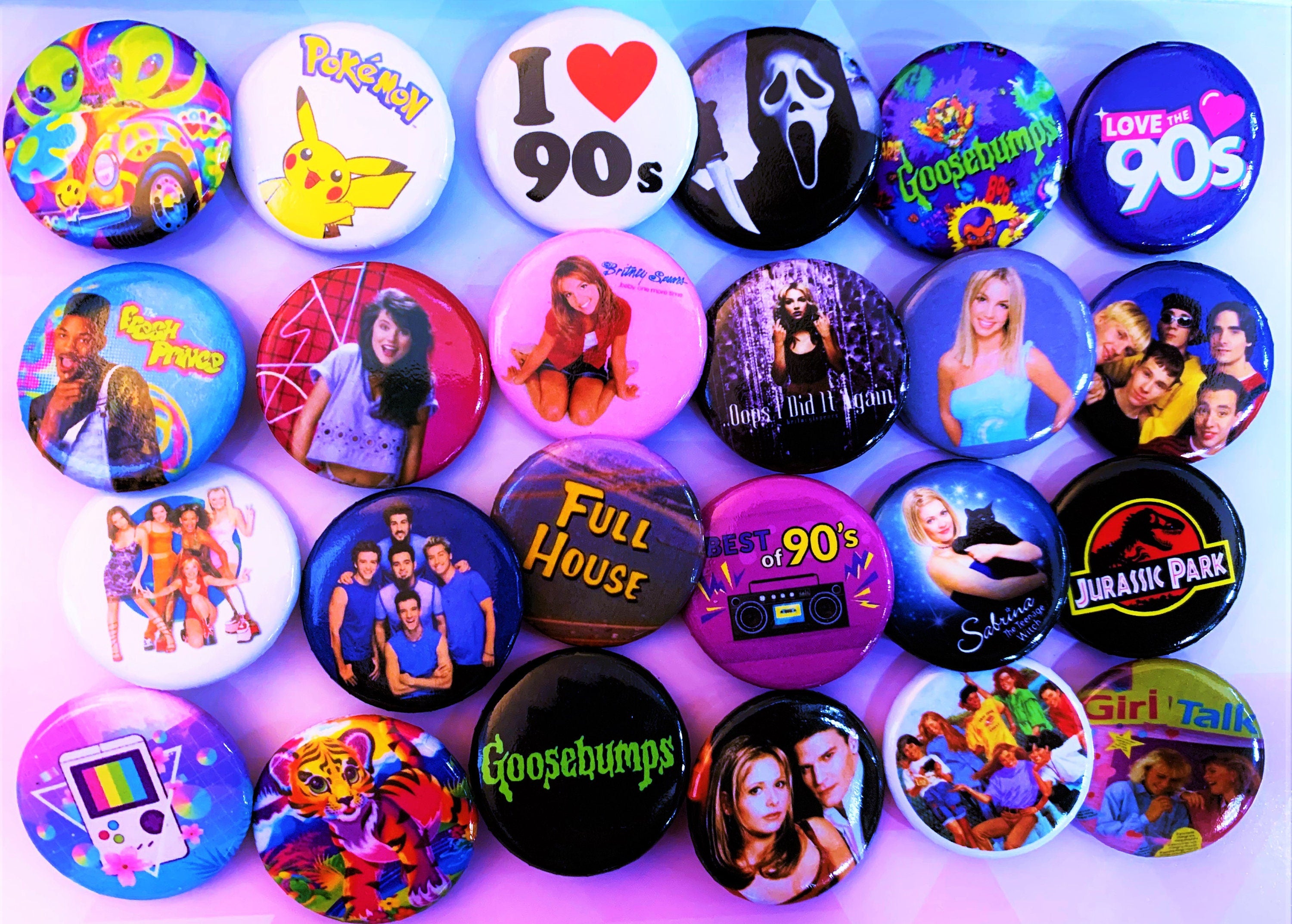 90s Style Buttons, 90s Party favors, Choose One Pinback button, 90s gift ideas, y2k, 90s pins, 90210