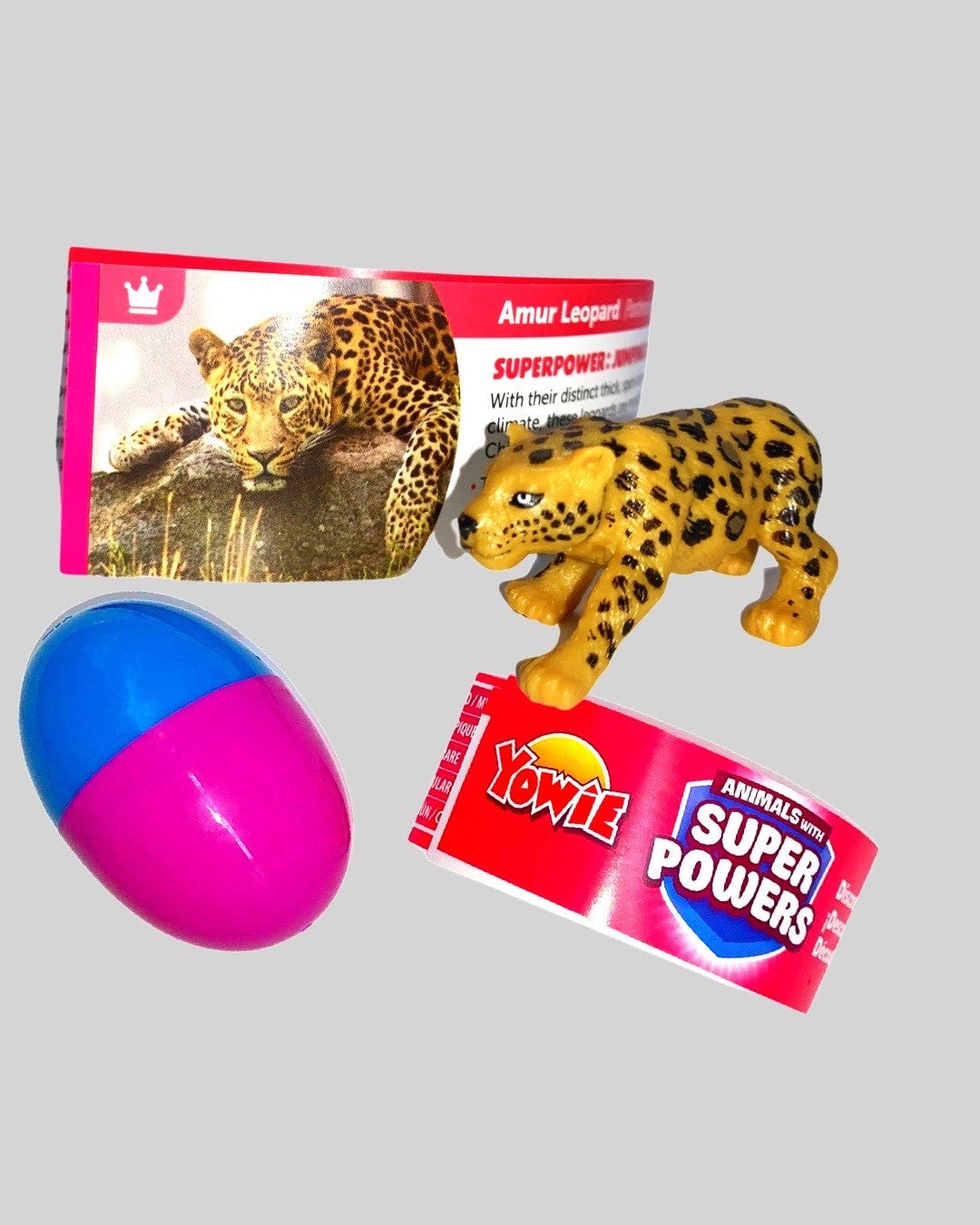 Yowie Amur Leopard yellow spotted figurine with surprise egg and fact card